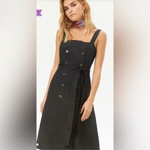 NWT Forever 21 LBD Black Button Down Belted Dress Size Large Office Party Summer